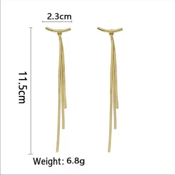 NEW 18K ROSE GOLD LONG TASSEL ARC EARRINGS - Picture 5 of 6